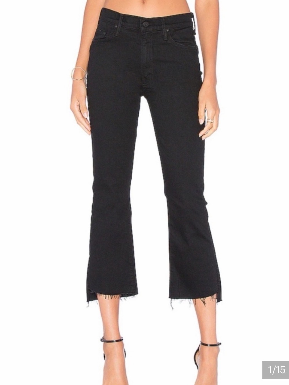 MOTHER The Insider Crop Step Fray Black Jeans Sz 26 Minimalist Quiet Luxury Y2K